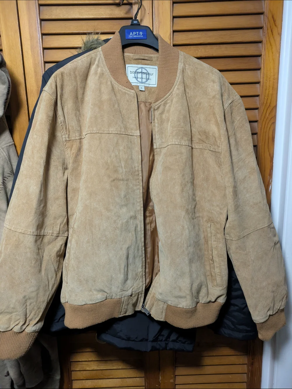 Vintage Boston Harbor Tan Suede Bomber Jacket - Men's XL
